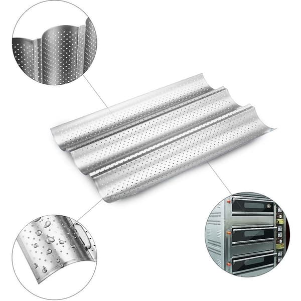 Perforert baguetteform med non-stick belegg for baking, sølv KLB