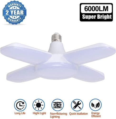 60W LED Garage Lys, E27 6000 Lumen Sikkerhedsloftlys,