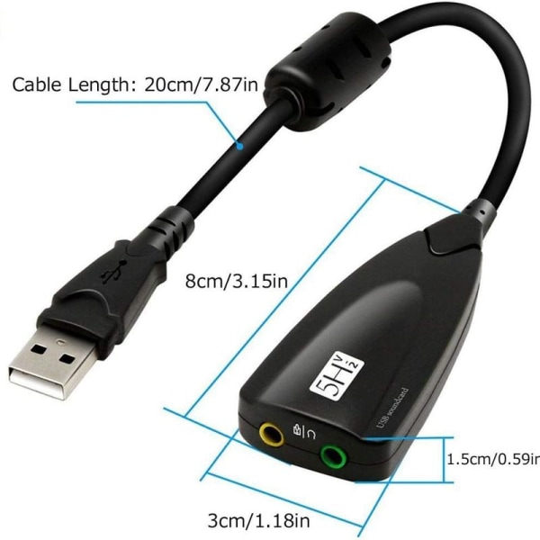 Eksternt USB-lydkort for datamaskin USB-lydstereoadapter for eksternt