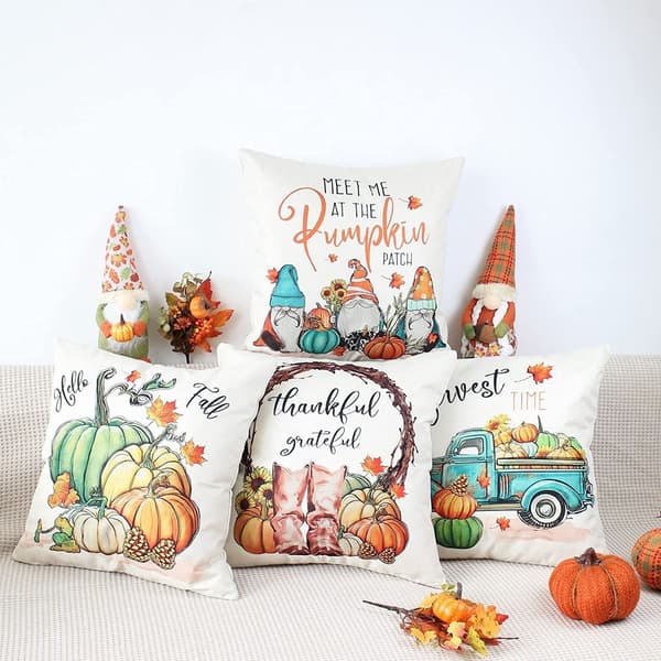 Höstkuddfodral 45x45 Set om 4 Orange Maple Leaf Dekorativ Kuddfodral