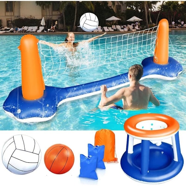 Inflatable Volleyball Set - Inflatable Volleyball Pool Toy with Basketball Hoop Volleyball Net Two Balls Swimming Game for Kids Adults… KLB