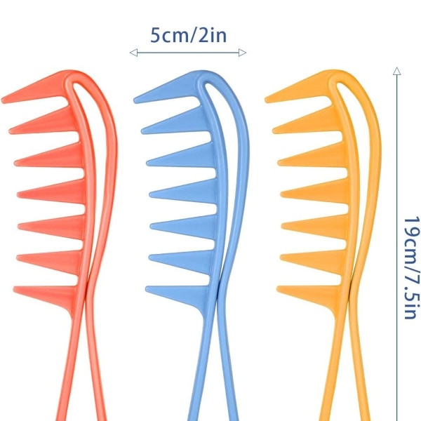 3-osainen leveähampainen kampa (oranssi, sininen, vaaleanpunainen)