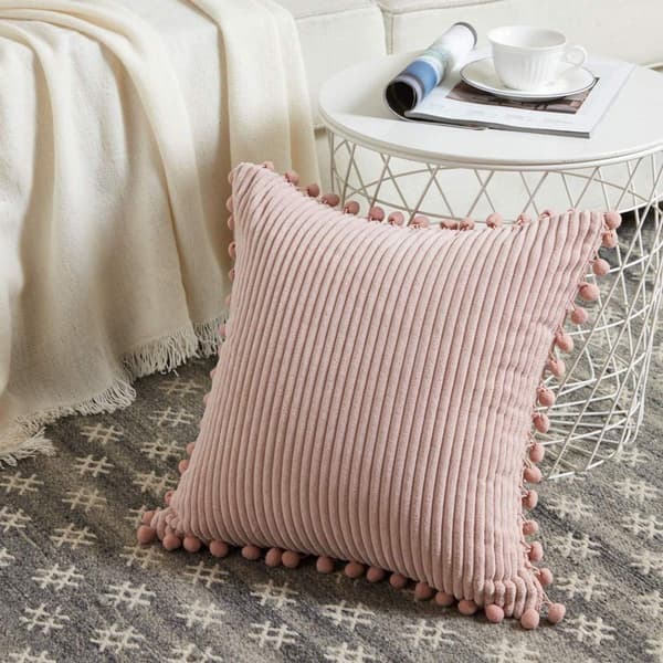 2-pack kuddfodral för soffa, 45 x 45 cm, elegant kuddfodral med pom poms