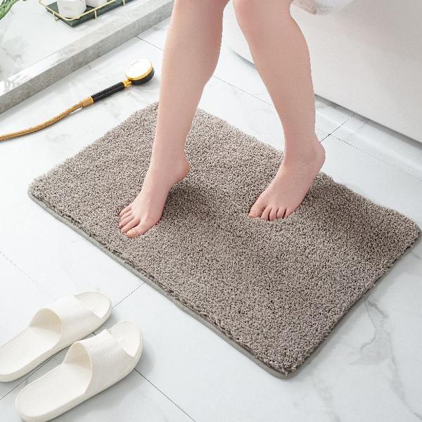 Ett stycke lava aska längd ull badmatta, halkfri badmatta, absorberande badmatta, 40 × 60 cm [förtjockad ullhöjd 3 cm] snabbtorkande badmatta,