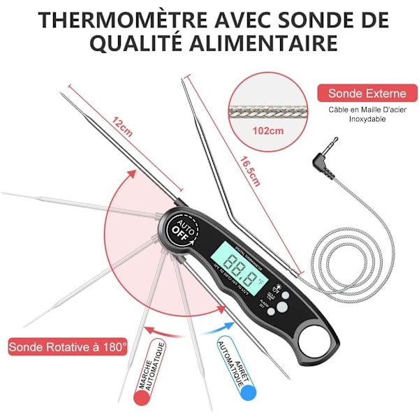 Kökstermometer, Snabbläsande Köttermometer, Digital Termometer för Matlagning, Kött, Vin