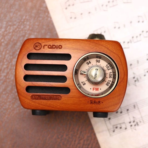 PRUNUS R-818 Trä Retro Radio med Bluetooth högtalare, Bärbar FM VHF