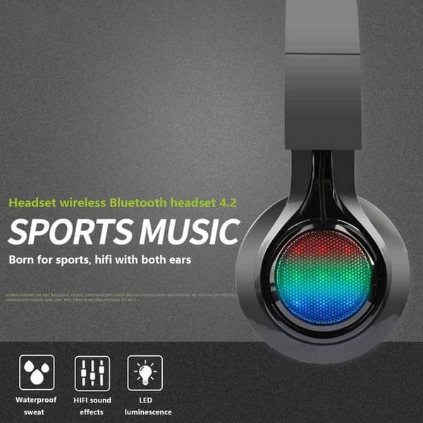 Bluetooth-hörlurar med ljus, hopfällbara trådlösa blå
