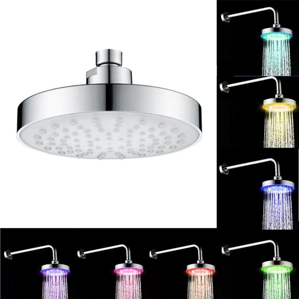 Farver LED-lys, automatisk skiftende brusehoved, G1/2 tommer, Rain KLB