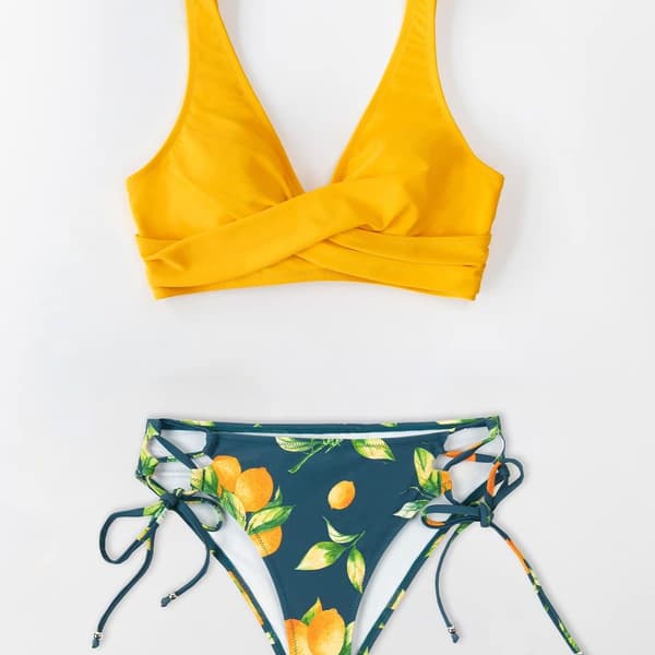 Bikinisett for kvinner med omslag og V-hals