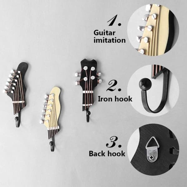 3 dekorative gitarformede kroker