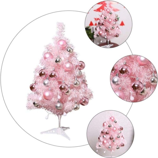 Uonlytech Pink juletræ med LED-belysning og kugler. Lille juletræ KLB