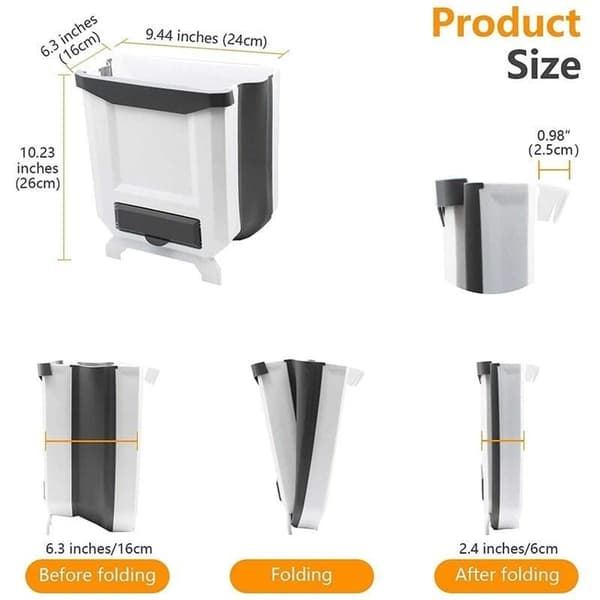 Foldbar plast søppelbøtte, veggmontert, 8L