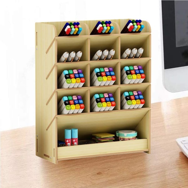 Multifunktionell förvaringslåda för pennor i trä, pennhållare och skrivbordsförvaringslåda för hem, kontor och skola Vit lönn