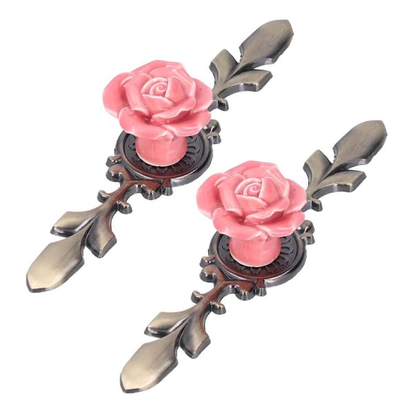 2Set Schrankknöpfe Rose Flower Ceramic Pull Handle Closet KLB