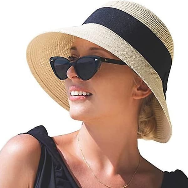 Dam Vikbar Halm Bred Brätte Sommarhattar för Strand Resor Packable KLB