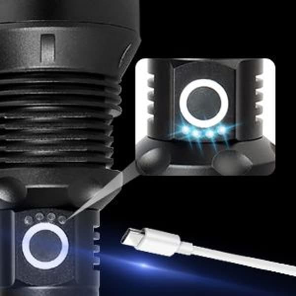 Ladattava LED-taskulamppu, taktinen taskulamppu, korkea lumen KLB