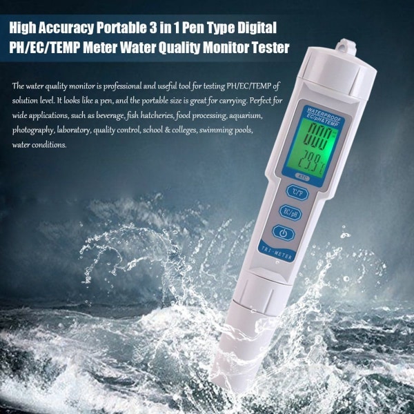 1 digitaalinen PH EC -mittari ja lämpömittari 0,01 PH vedenlaadun testaaja