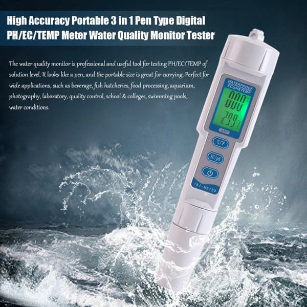 3-i-1 Digital PH EC-måler og termometer 0,01 PH vandkvalitetstester