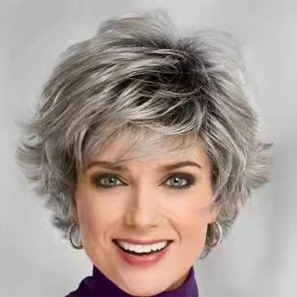 Kort lockigt vågig grå peruk för kvinnor förväntar sig naturligtvis