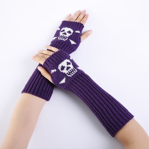 Strikkede lange fingerløse skelethandskar Unisex Halloween Punk A Lilla KLB
