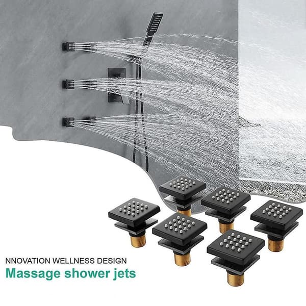 Brusehoved med firkantede massagejets i messing