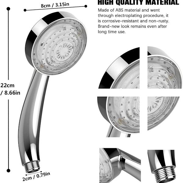 LED dusjhode, 7 farger, automatisk skifte, høytrykksdusjhode, universell baderom
