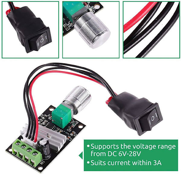 DC 6V 12V 24V 3A 80W DC Motor Speed Controller (PWM) justerbar