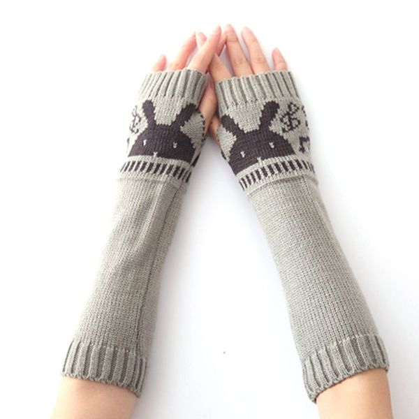 Dame Vinter Fingerless Handsker Strik Arm Varmer Tommelfinger Hul Miter med Ka Lysegrå KLB