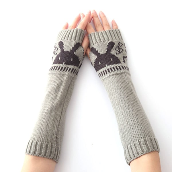 Naisten talviset sormettomat hanskat neulotut käsivarsien lämmittimet peukalonreikärukkaset, joissa Ka vaaleanharmaa KLB