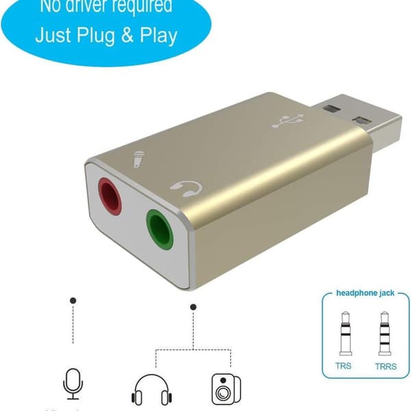 USB-lydadapter, ekstern lydkort-adapter med guld