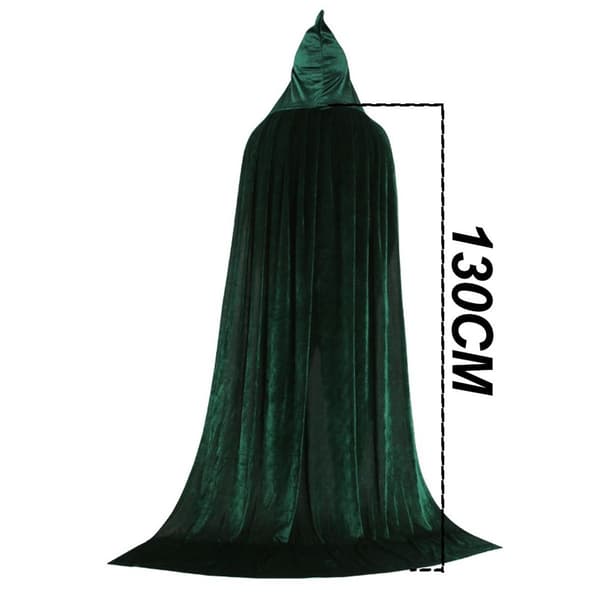 Unisex kostume med hætte og fuld længde kappe. Mørkegrøn