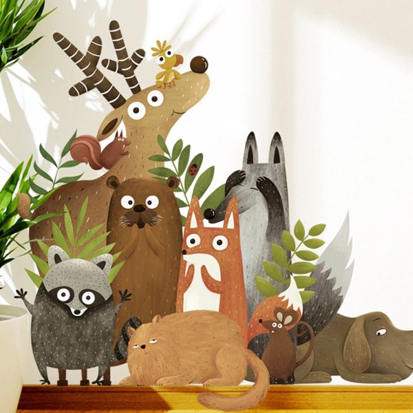 Forest Animal Wall Stickers Funny Forest Bear Fox Dog Nursery Decorations Sleep KLB