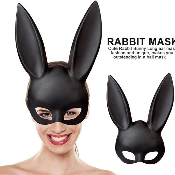 Kanin maske, svart maskerade maske, kanin øye maske med ører, kanin maske for Hallow KLB