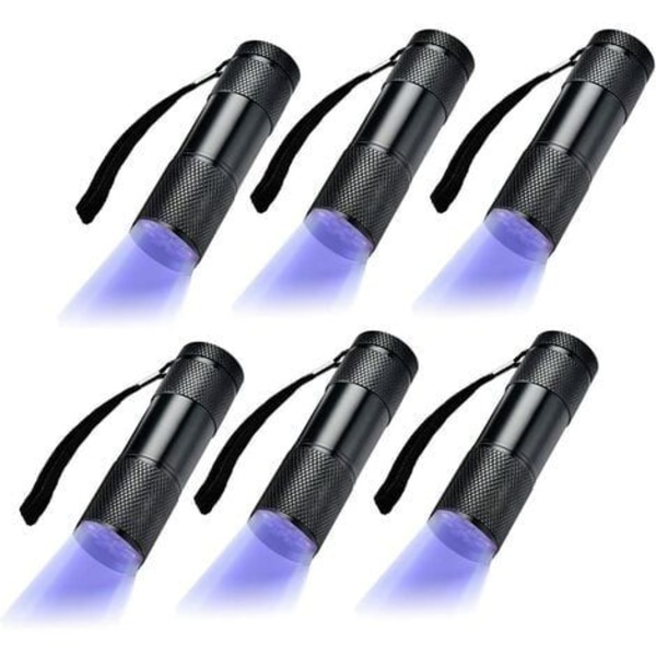 Paket med 6 UV Ultra Violet Blacklight 9 LED ficklampa ficklampa lampa utomhus etc.