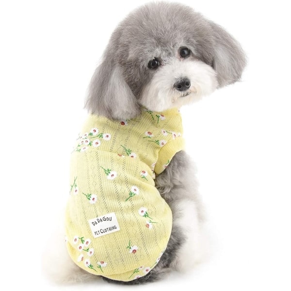Pienen koiran hihaton T-paita, Lemmikkien vaatteet, kevätsyksy, päivänkakkarakuvio, pehmeä puuvilla, chihuahua, koira, yorkshire, keltainen, M