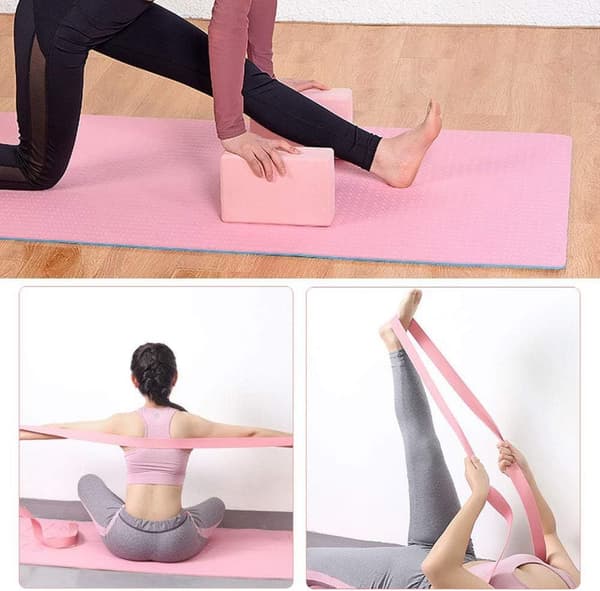 Yogablock Set med 2 - Rosa 2 block + 1 band