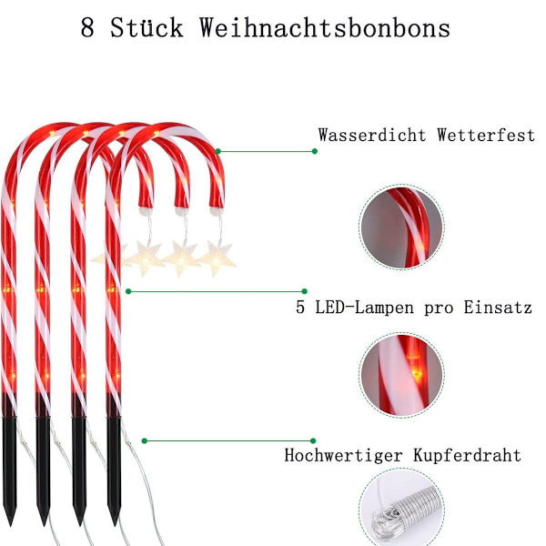 Festive LED solcelle-fe lys - 8 stk julestjernelys KLB