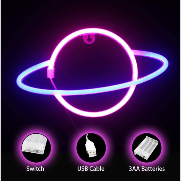 Planet Neon Skylt LED Skyltar Rosa Blå Neonljus Skylt Planet Neon Skylt för Barnrum Sovrum Julgåva Väggdekor