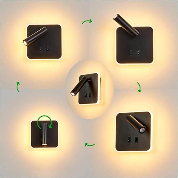 Hvid sengelampe indendørs H Tel væglampe seng væglamper gang væglampe med afbryder/11W LED COB + 9W SMD/360 graders rotation varm 13CM
