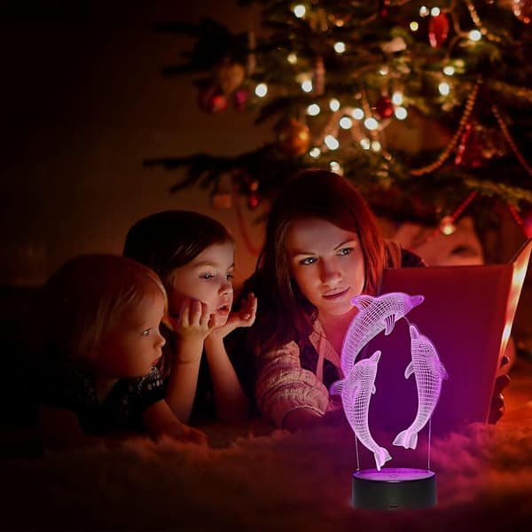 3D Delfin Nattlys, LED optisk illusjon nattlyslampe KLB
