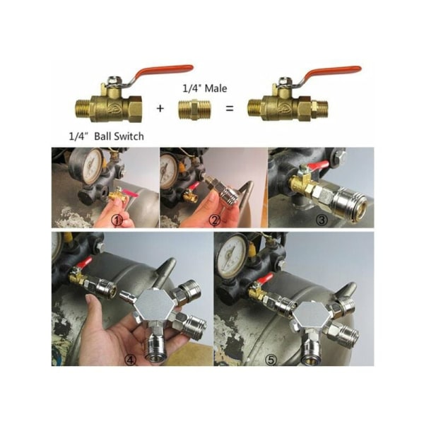 Komprimeret luft Y-splitter - Hurtigkobling - 3-vejs - Pneumatisk stik - Hurtigkobling - 1/4 F-NPT KLB