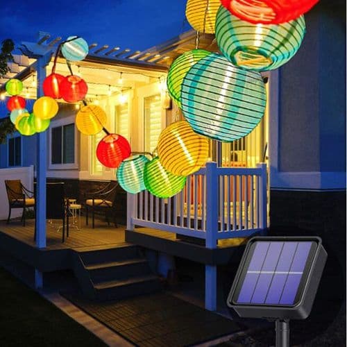 Solcelled fe-lys, lanterne til udendørs, 6,5 meter, 30 LED-lanterner, 8 tilstande
