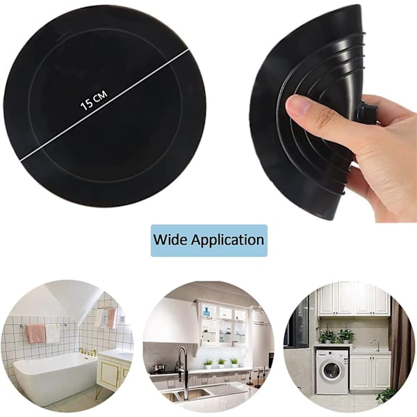 Silikonbadpropp Vaskpropp Kökspropp Diameter 15cm, Lämplig för Kök, Badrum och Tvättstuga Allmän Avloppspropp, Svart