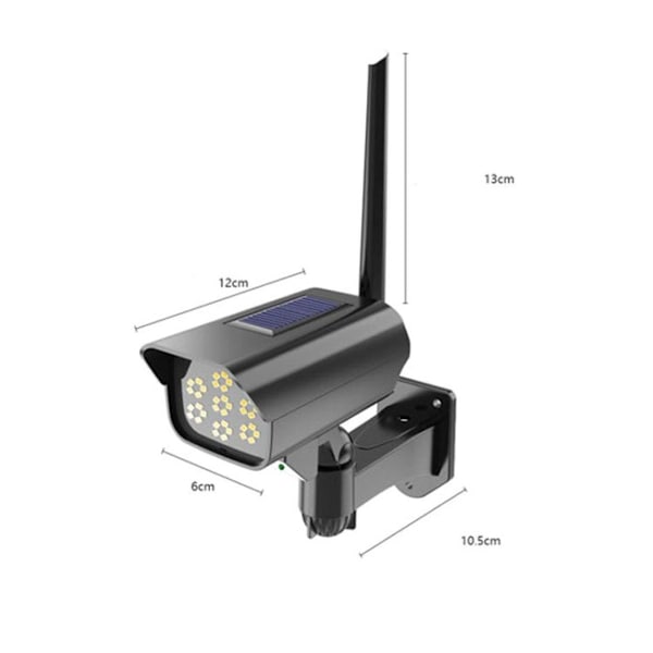 Solcellsensor LED-vägglampa, simulering, övervakningskamera, bländfri, stöldskydd