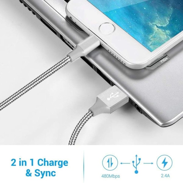 Ilikable iPhone-ladekabelsett med 3-1/2/3m nylon Lightning iPhone-kabler KLB