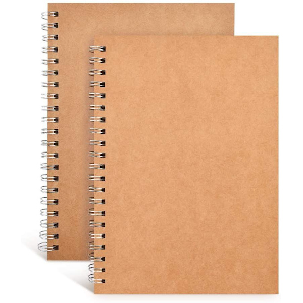 Noteblok A5 spiralbundet notesbog blank skitseblok kraftpapir 2 stk