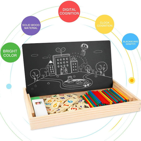 Montessori-matematiikkalelu puusta, oppimislaatikko, numeroiden oppimispeli piirustuksella KLB