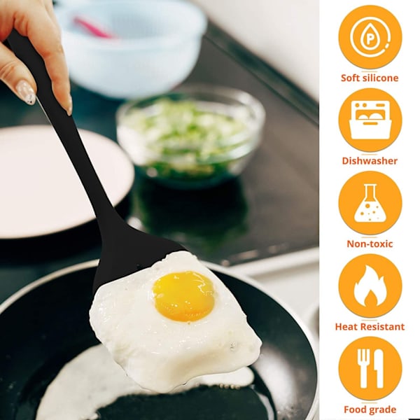 Non-Stick Silikonespatler, Madkvalitetsspatel med huller, Høj varmebestandighed op til 480°F, Spatel med huller til fisk, æg, pandekager (L, sort)