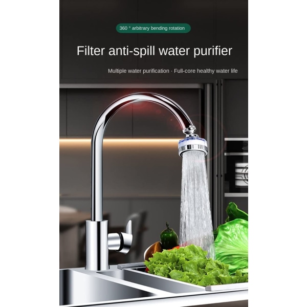 Faucett Vannfilter, Universell Anti-Kalk Vannfilter med 6 PP Bomullsfilterelementer, 360° Roterende Sprayhode