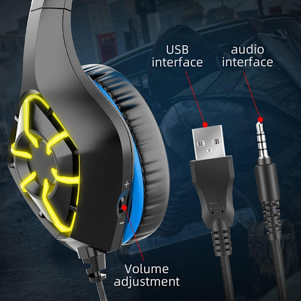 Pro Gaming Headset Over-Ear Brusreducerande Hörlurar Blå